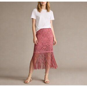 NWOT Johnny Was 4 Love And Liberty Embroidered Tassel Midi Skirt Pink Size S